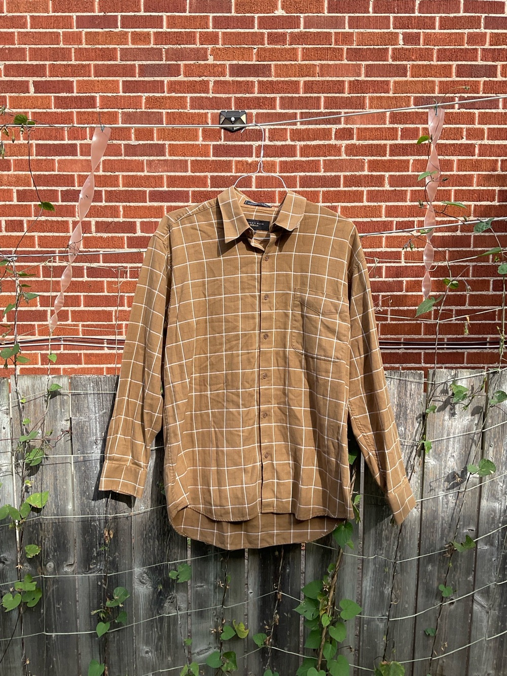 ALFRED SUNG Brown Windowpane Casual Button-Down Shirt